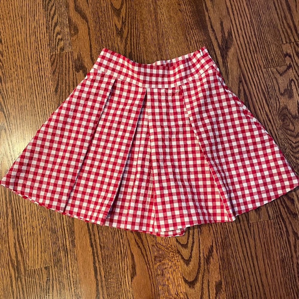 ZARA Red/Ecru Pleated Front Gingham Shorts/Skort Size Small EUC